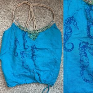 Free People Seahorse Embroidered Beaded Tank Top